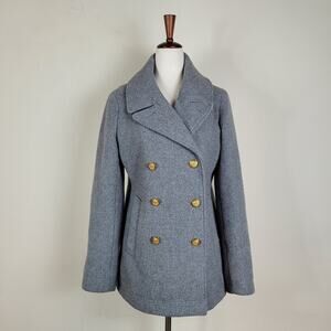 J Crew Pea Coat Women 8 Gray Wool Blend Double Breasted Navy Military Classic